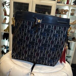 Carolina Herrera Navy and Multicolor Logo Bag